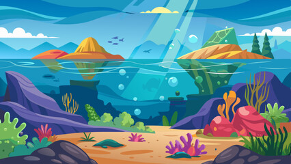 underwater world panorama landscape vector