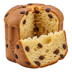 chocolate panettone with a slice cut out isolated PNG