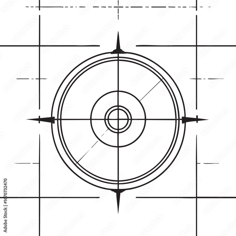 Poster target grid outline. centered crosshair overlay for precision and alignment concepts.