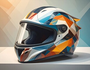 Fototapeta premium Motorcycle Helmet with Stylish Design: A visually stunning motorcycle helmet, showcasing an artistic, eye-catching design with geometric patterns in a modern, stylish aesthetic.