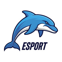 Fototapeta premium Dolphin E-Sport Logo: A vibrant illustration of a dolphin leaping joyfully, designed for the world of e-sports, conveying energy and motion.