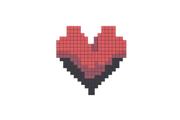 Obraz premium a red pixel heart, showing a geometric design, it is ready to be given as a gift, set on a white surface, this pixelated art shows passion, with no background.