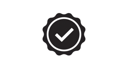 Verified badge check mark icon symbol graphic design approval confirmation success validation authentic tick on transparent background