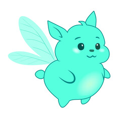 Cute fantasy creature with wings in pastel turquoise. Cartoon character for kids, games, and stickers.