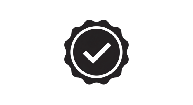Verified badge check mark icon symbol graphic design approval confirmation success validation authentic tick on transparent background