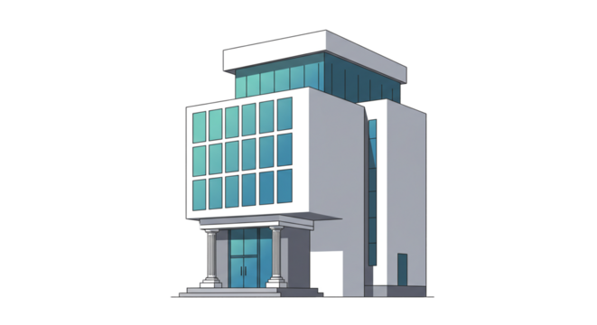 Modern architecture building design office exterior facade structure urban cityscape illustration on transparent background