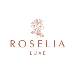 Roselia Luxe logo featuring a rose. Elegant and minimal design.
