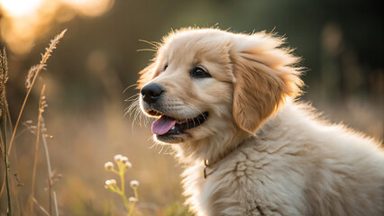 Adorable golden retriever puppy enjoying a sunny outdoor afternoon