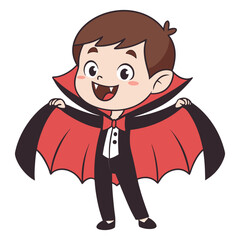 Cute Boy in Vampire Costume with Red Cape Halloween Vector Illustration