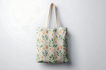 Elegant floral pattern canvas tote bag isolated on white background, perfect for showcasing your unique designs and promoting your brand in style