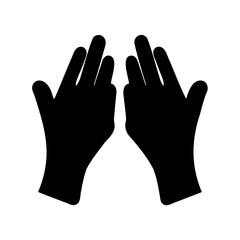 Two hands in black silhouette reach upwards in a gesture of supplication
