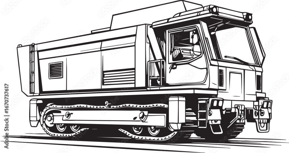 Poster continuous miner machine outline vector. side sketch of underground mining vehicle