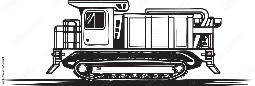 Poster continuous miner machine outline vector. side sketch of underground mining vehicle