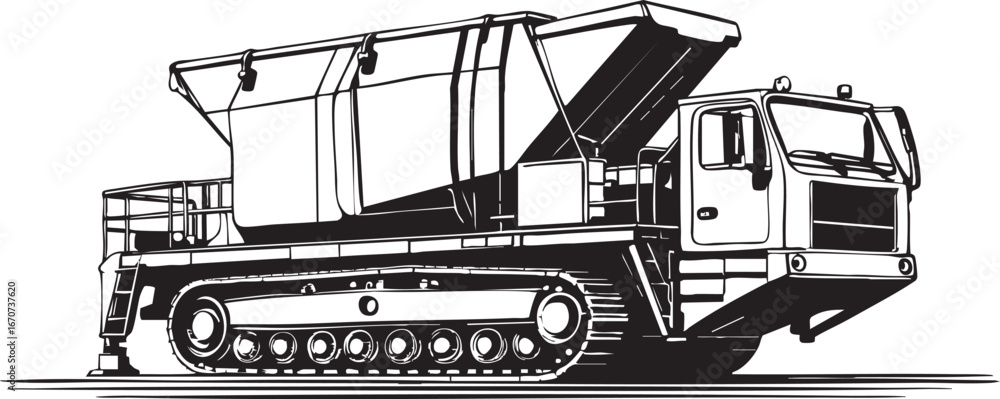 Aufkleber continuous miner machine outline vector. side sketch of underground mining vehicle