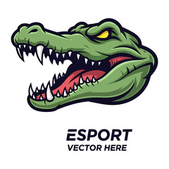 Ferocious Gator Mascot: A fierce green alligator illustration, exuding raw power, aggressive energy, and dynamic appeal, perfect for an esport team logo.