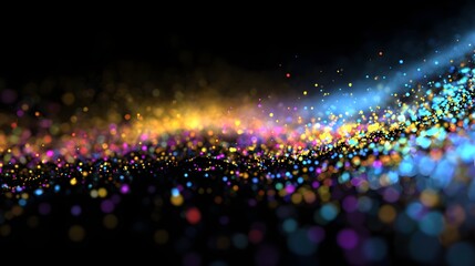 Fototapeta premium A vibrant, colorful abstract design showcases a textured wave of glowing particles against a dark background.