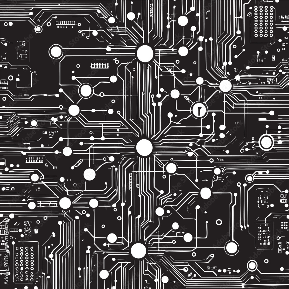 Poster neural network and circuit board outline. futuristic tech vector concept.