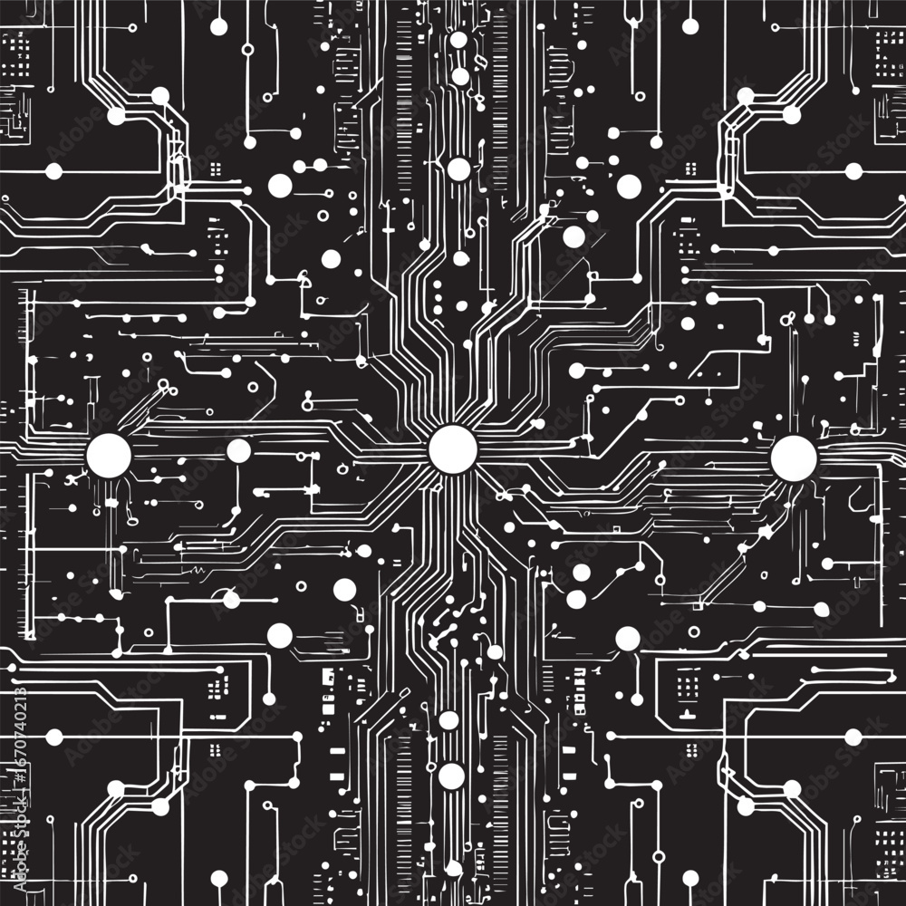 Aufkleber neural network and circuit board outline. futuristic tech vector concept.
