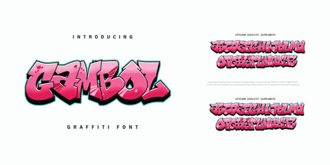 Gambol, Colorful graffiti editable text style effect. Vector text effect with paint wall concept.	
