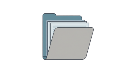 Illustration of open folder with document sheets for data management and file organization vector design on transparent background