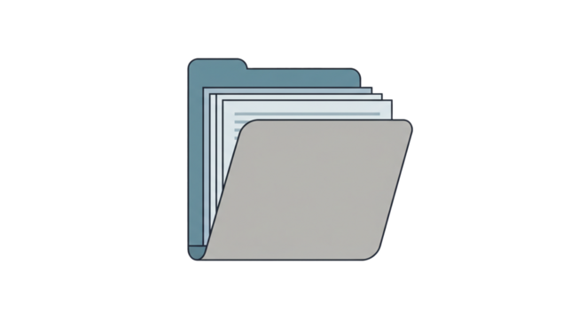 Illustration of open folder with document sheets for data management and file organization vector design on transparent background