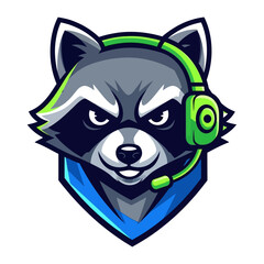 Gaming Raccoon Mascot: A dynamic illustration of a raccoon, donned with gaming headset, embodying the spirit of esports. The image radiates energy, perfect for branding.