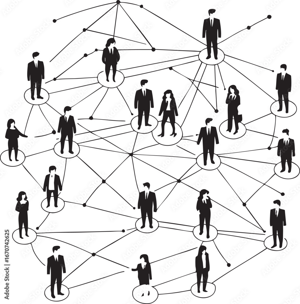 Poster outline vector of people networking. monochrome tech concept with connection lines.
