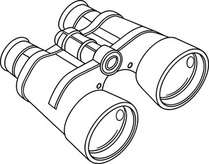Black and white line drawing of a pair of binoculars