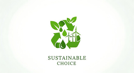 Green recycle logo with leaves and wind turbines