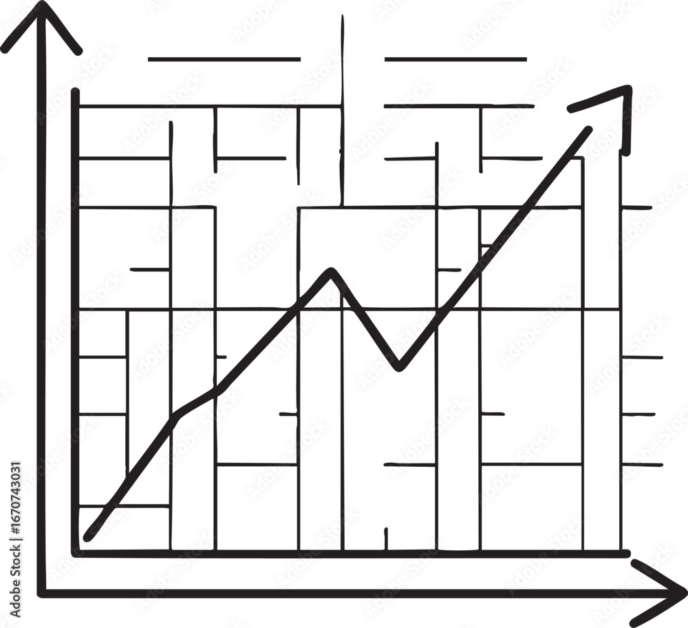 Aufkleber line graph outline vector. minimalist black and white chart with grid and trend line.