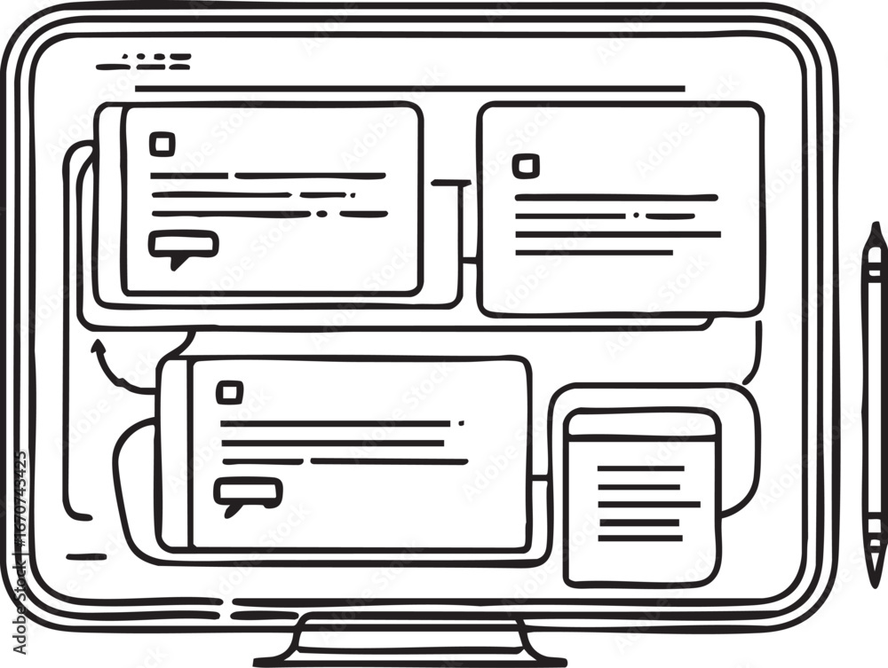 Poster digital presentation screen outline vector. slides and pointer in minimal linear style.