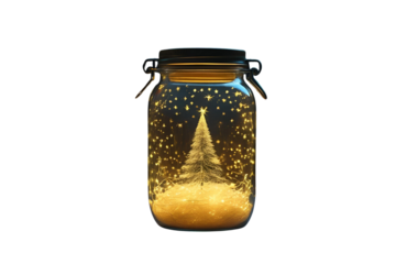 a jar, with yellow lights and a design inside, set against a white surface, the rendering is of high quality, this jar has a beautiful design, ready to be appreciated, no background.