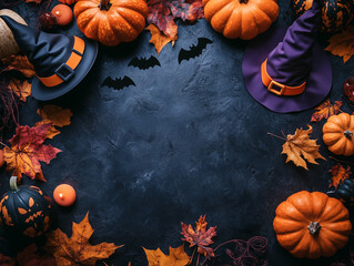 halloween background with pumpkins and leaves