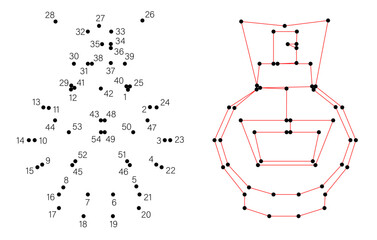 Connect the dots educational drawing game. Dot to dot by numbers puzzle. Google Font Fira Sans Condensed. Beautiful figured bottle with perfume.
