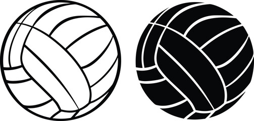 Volleyball ball outline and silhouette side by side
