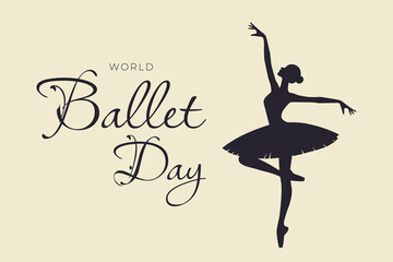 World Ballet Day minimalistic poster with ballerina silhouette vector illustration. © Marina