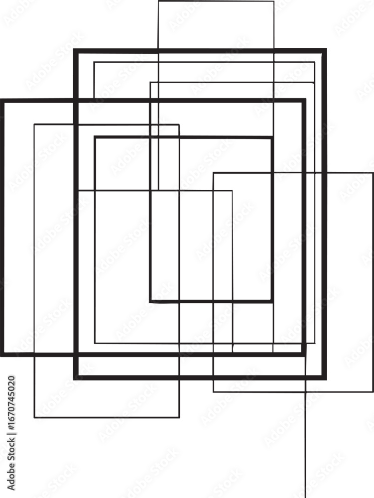 Poster abstract overlapping square outlines. minimal geometric vector design in black and white