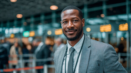 Obraz premium Professional in Business Attire: A sharp, focused businessman with a confident, engaging demeanor and a professional attire in a sleek business environment, exuding competence and approachability.