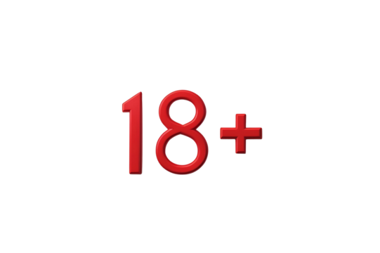 minimalist red '18+' age restriction symbol, no background