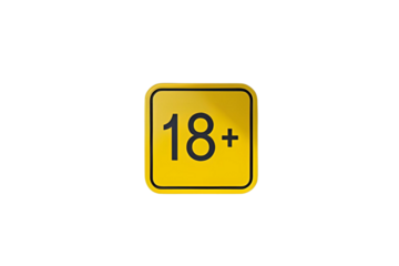 simple yellow '18+' symbol in a rounded rectangular box, no background
