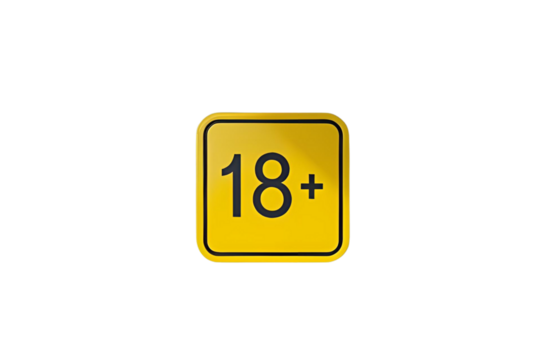 simple yellow '18+' symbol in a rounded rectangular box, no background