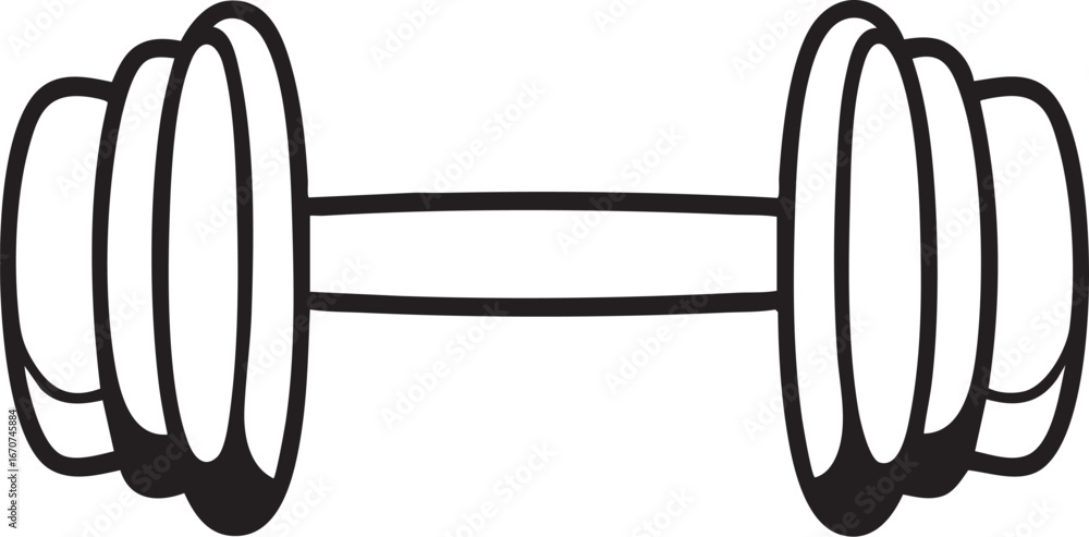Aufkleber minimal outline vector of a single dumbbell side view black line art