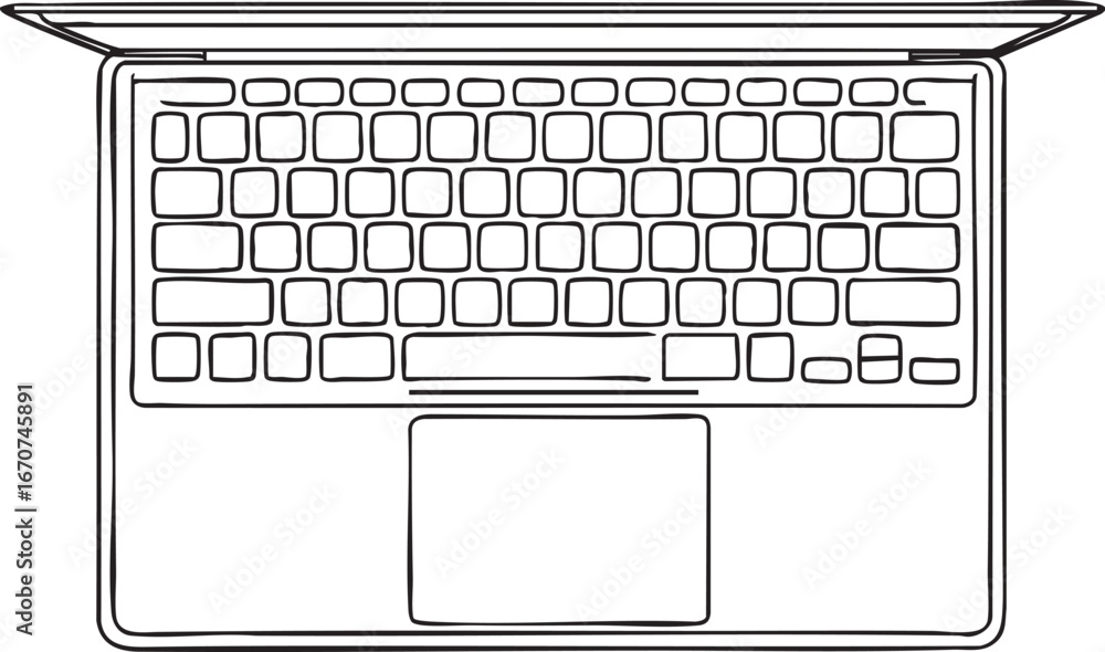 Aufkleber laptop top view outline vector. minimalist computer keyboard and touchpad technical illustration.