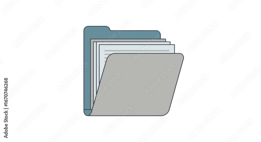 Aufkleber illustration of open folder with document sheets for data management and file organization vector de