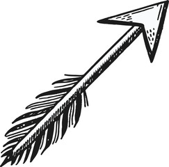 Hand drawn sketch of an upward pointing arrow with feathers