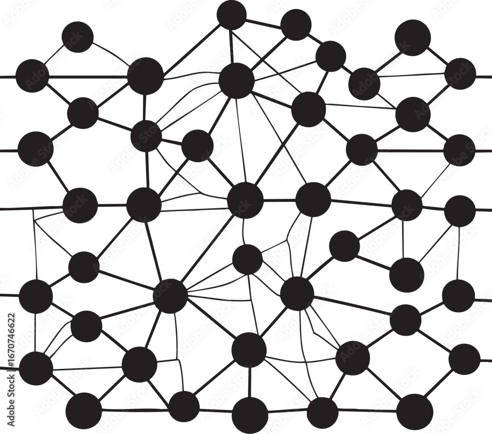 Poster big data nodes network outline. minimalistic black line art of abstract interconnected data points v
