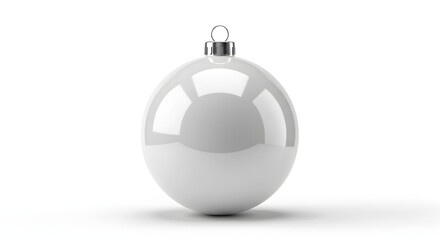 Fototapeta premium Glass Christmas ornament ball, glossy finish with metallic hook, isolated on white, elegant holiday mockup.