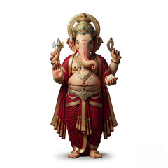 Obraz premium Colorful Lord Ganesha Idol with Traditional Attire on White Background 