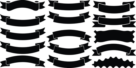 Collection of vintage style black ribbons and banners for design