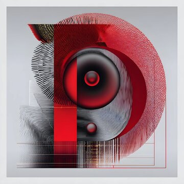 Cybernetic Letter D &ndash; Abstract Audio Speaker Typography in Brutalist Red
